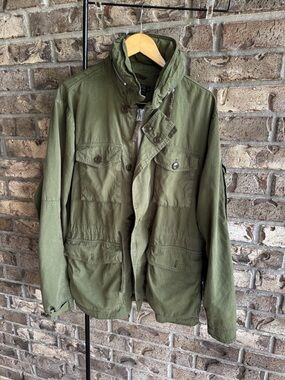 J.Crew Field Jacket Men XL Olive Military M65 Utility Hooded Cotton